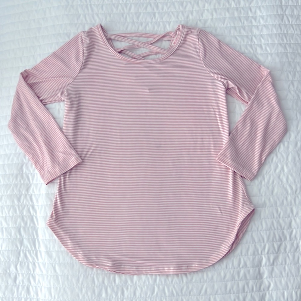 Poof Girl Striped Long Sleeve Shirt with Criss Cross Strap Back